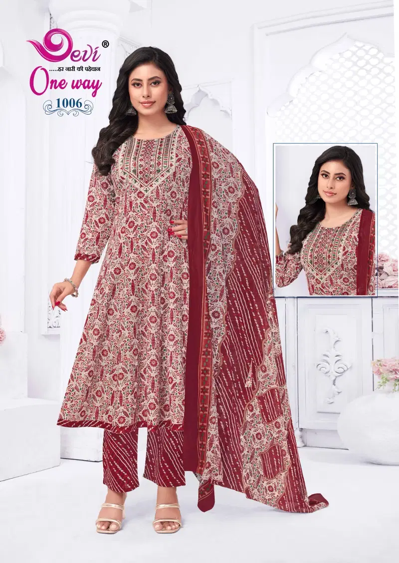 One Way Vol 1 By Devi Cotton Printed Anarkali Kurti With Bottom Dupatta Wholesale Online